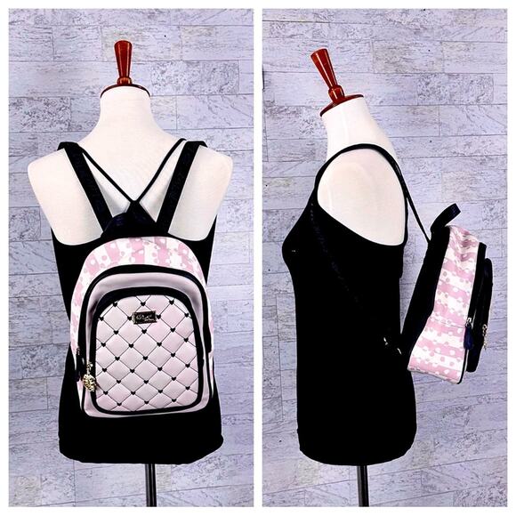 Betsey Johnson pink & black quilted leather mini backpack main image 7